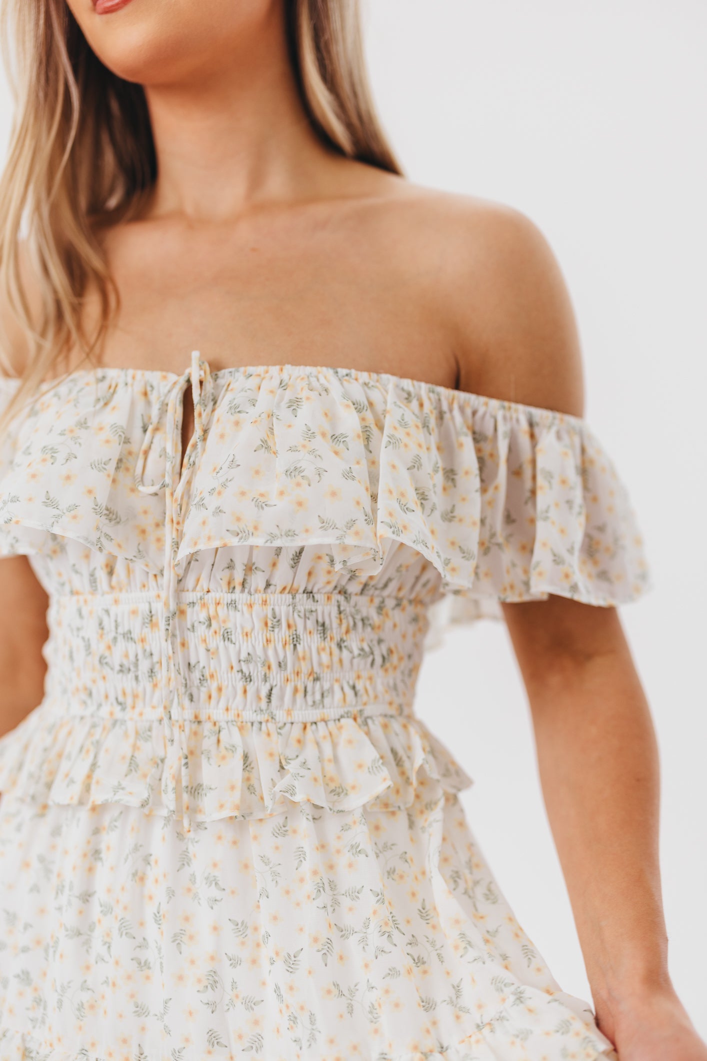 Astrid Ruffle Detail Maxi Dress in Yellow Floral - Bump Friendly (Low Stock)