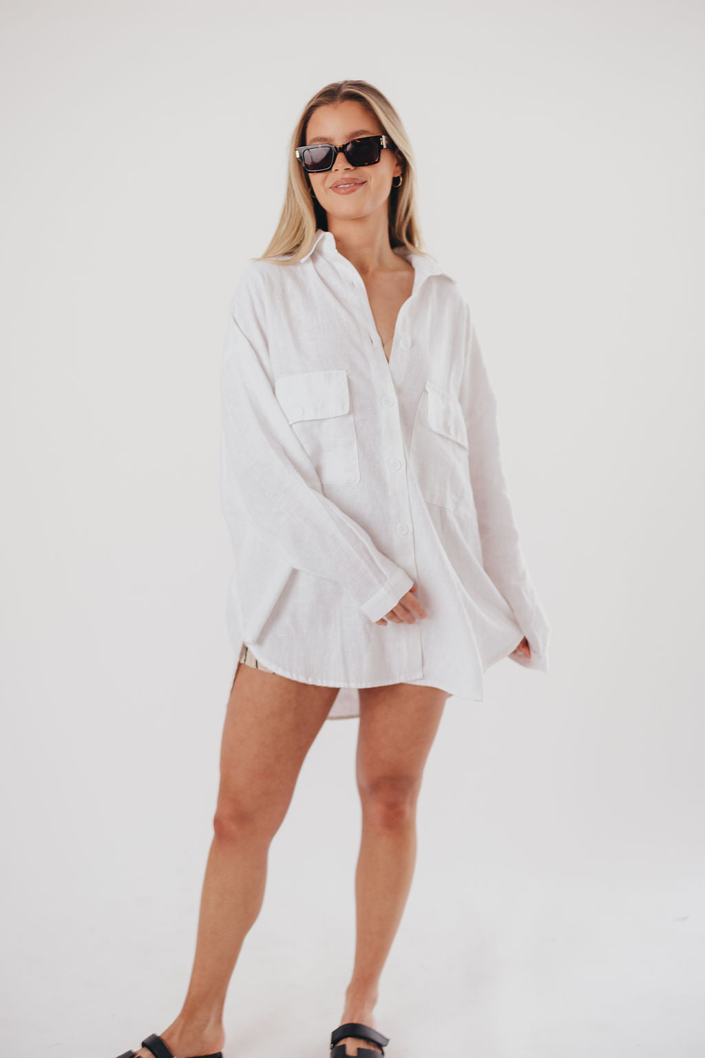 Marion 100% Cotton Oversized Shirt in White