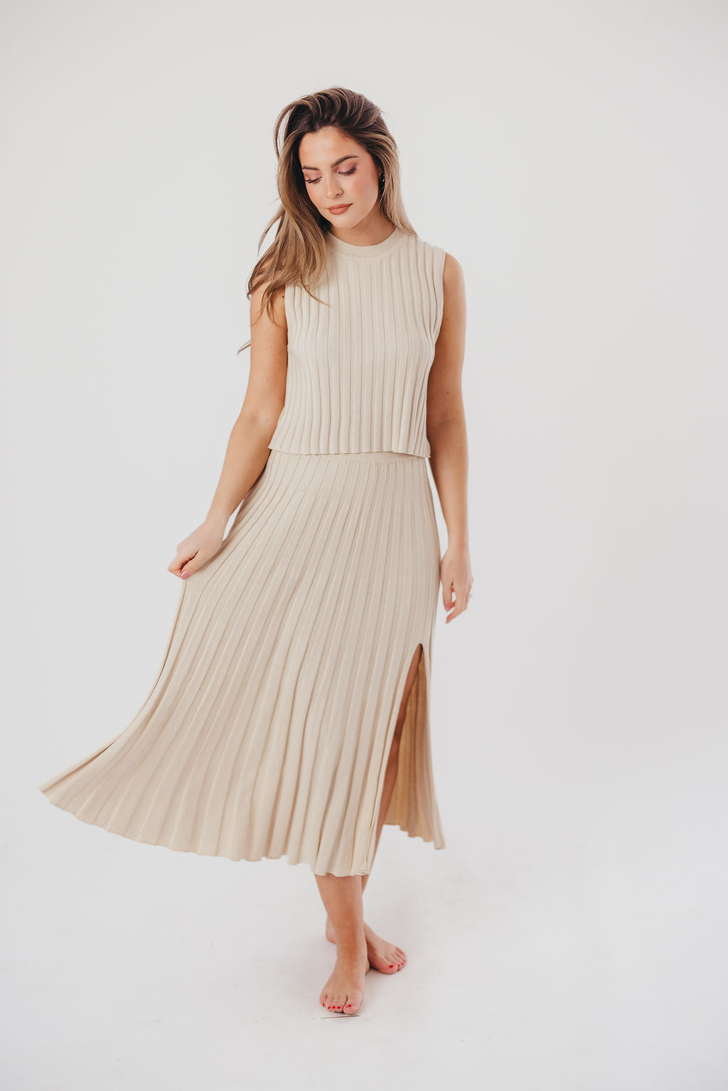 Sydney Knit Tank and Skirt Set in Tan