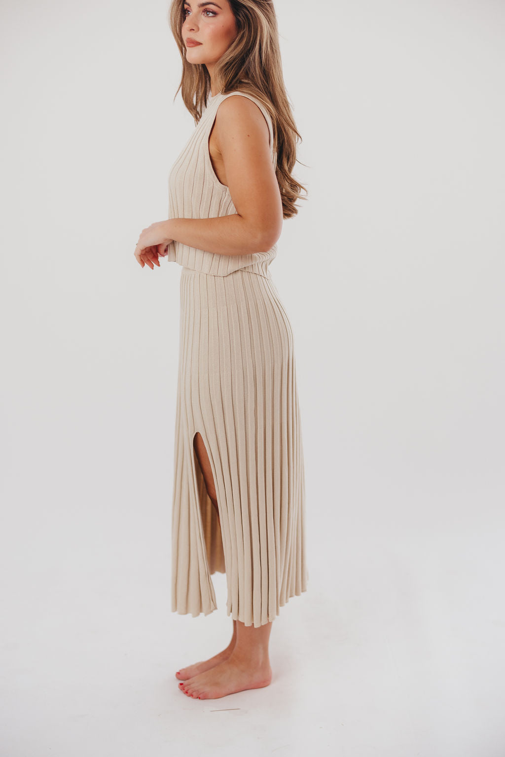 Sydney Knit Tank and Skirt Set in Tan