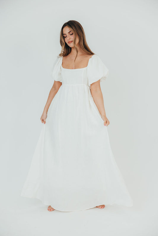 Candace Maxi Dress in Off-White - 100% Linen - Bump Friendly
