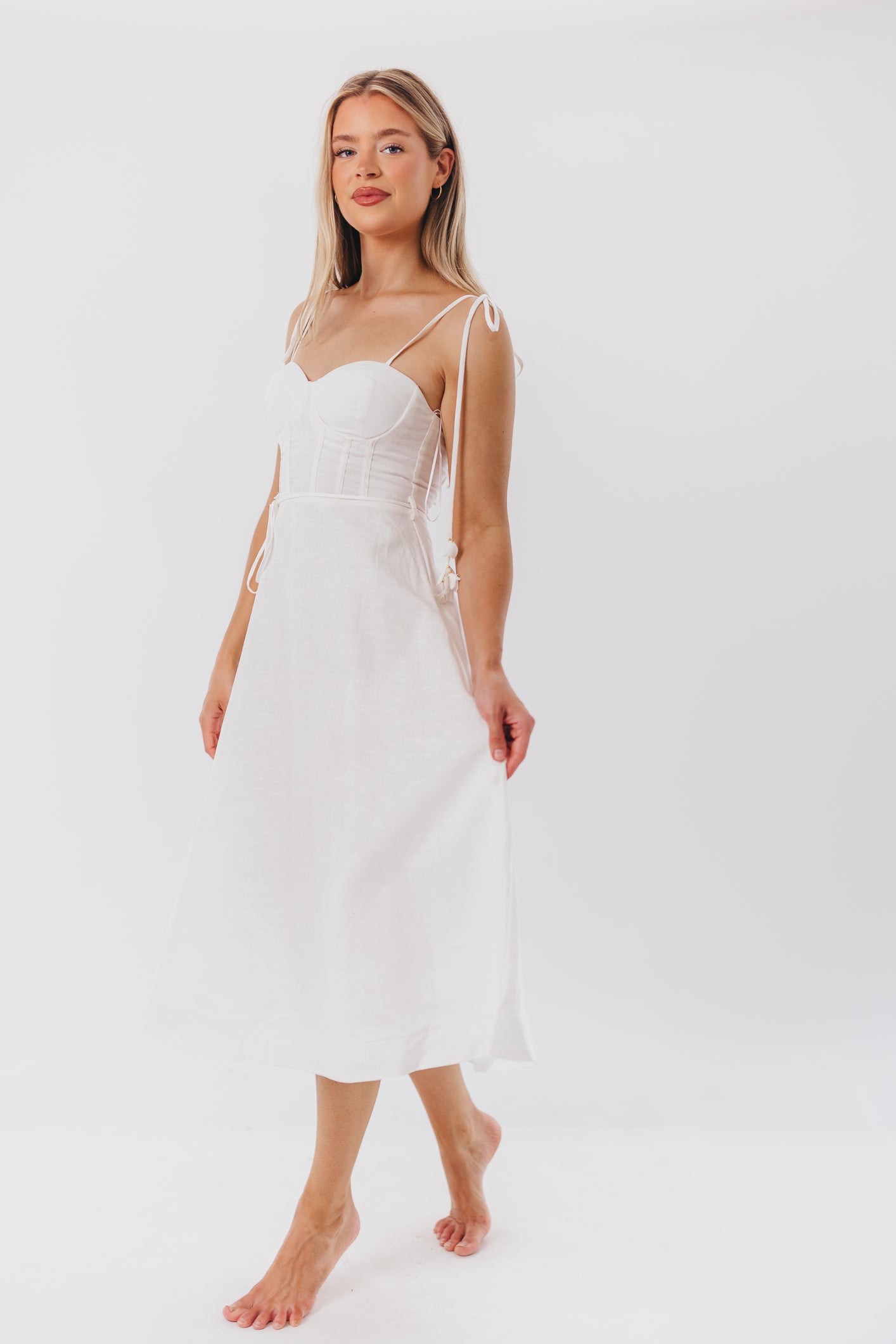 Norma Jean Bustier-Style Midi Dress in White