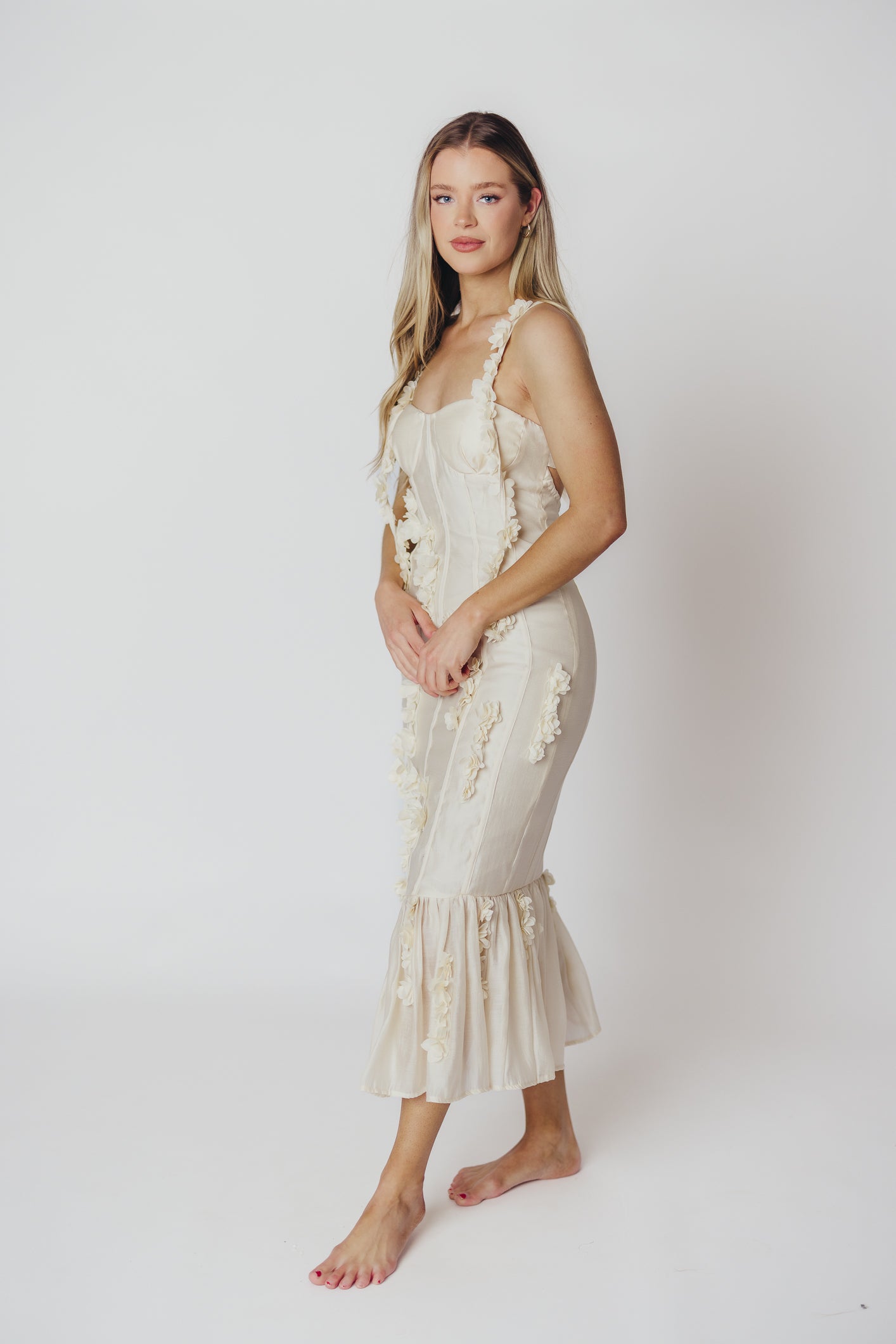 Jennifer Mermaid Bustier Midi Dress in Cream