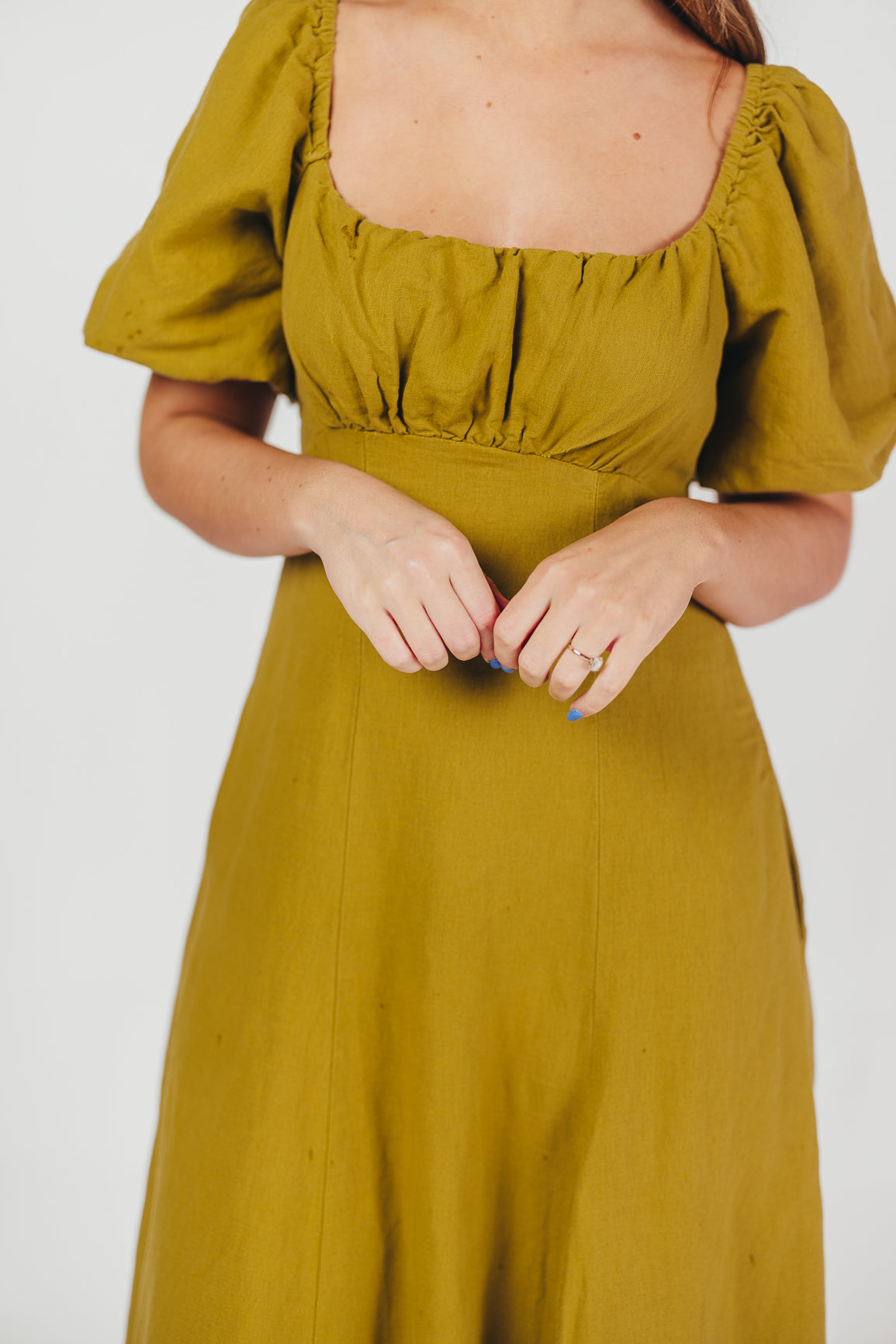 Beatrice Linen Fit-and-Flare Maxi Dress in Chartreuse