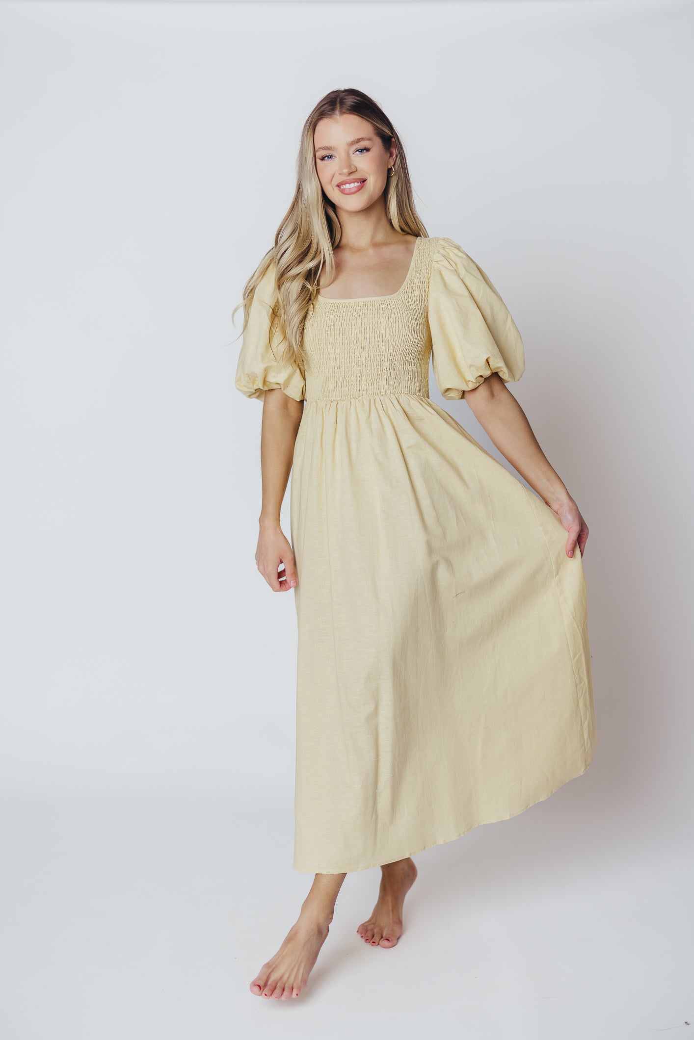 Ana Cotton & Linen Midi Dress in Vanilla (XXS-XXL)