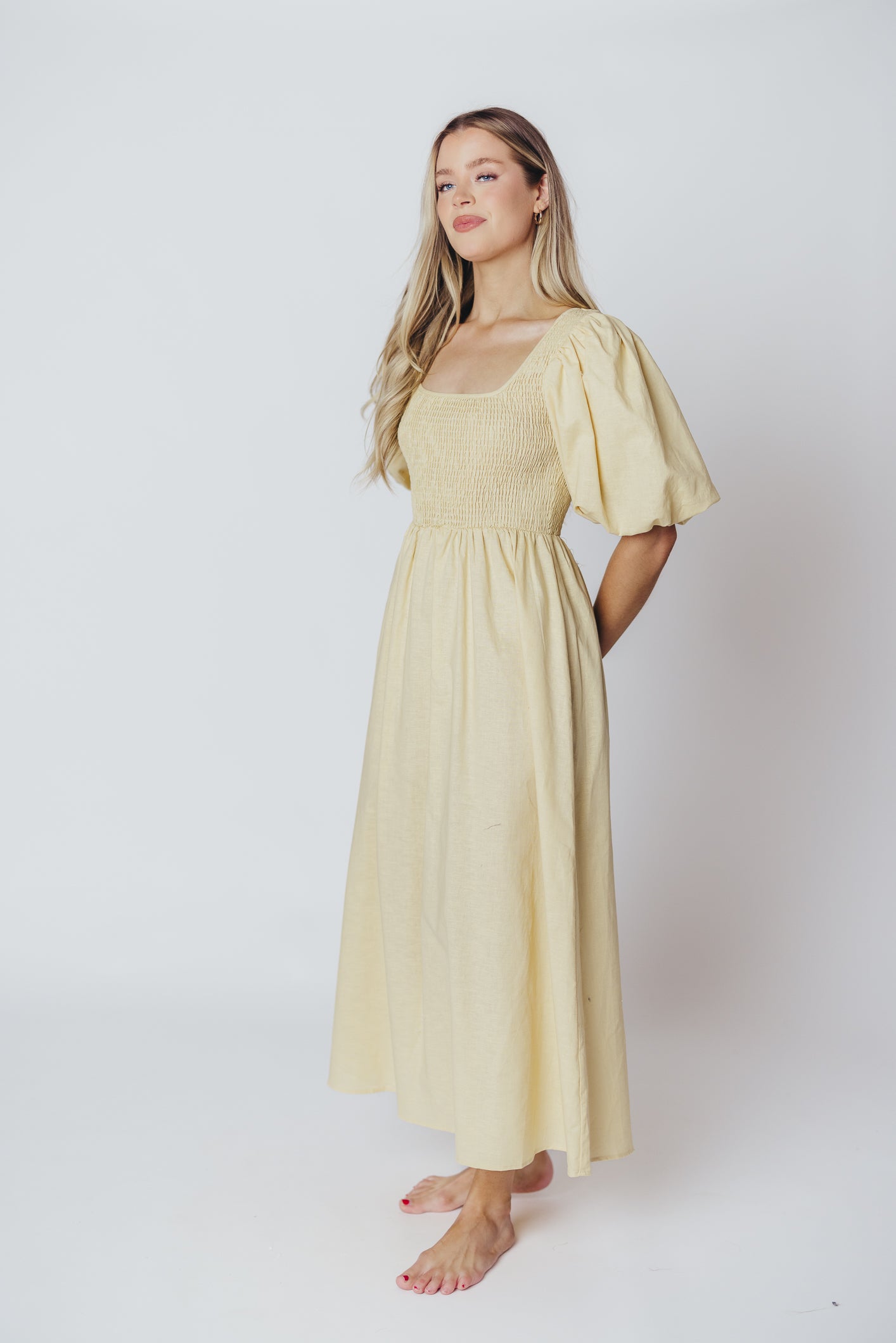 Ana Cotton & Linen Midi Dress in Vanilla (XXS-XXL)