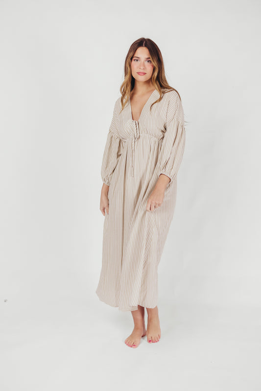 Sasha 100% Cotton Striped Midi Dress in Thyme - Bump Friendly