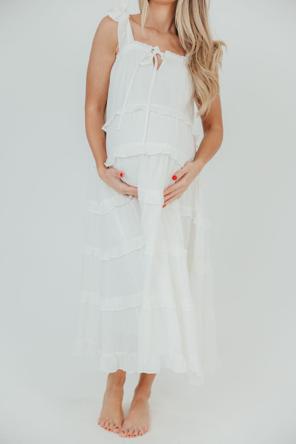 Swan Lake 100% Cotton Maxi Dress in Off-White - Bump Friendly