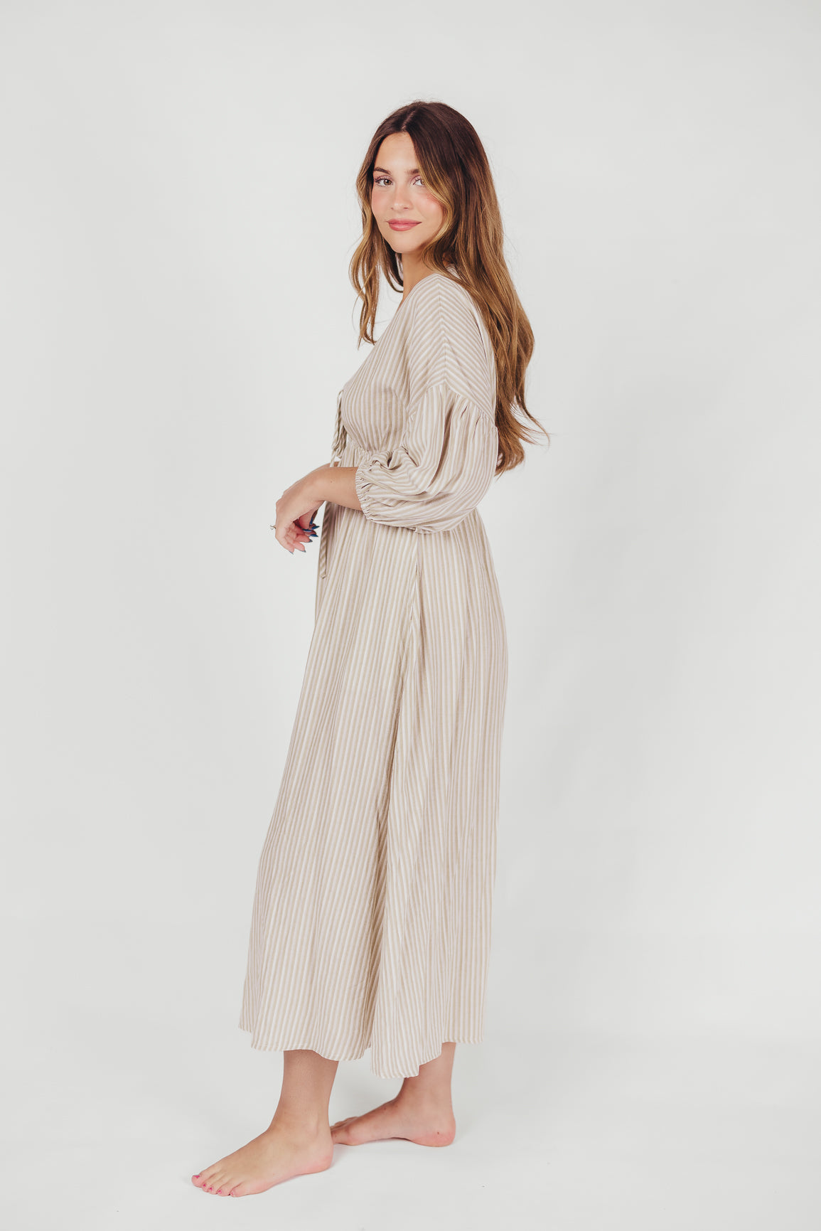 Sasha 100% Cotton Striped Midi Dress in Thyme - Bump Friendly