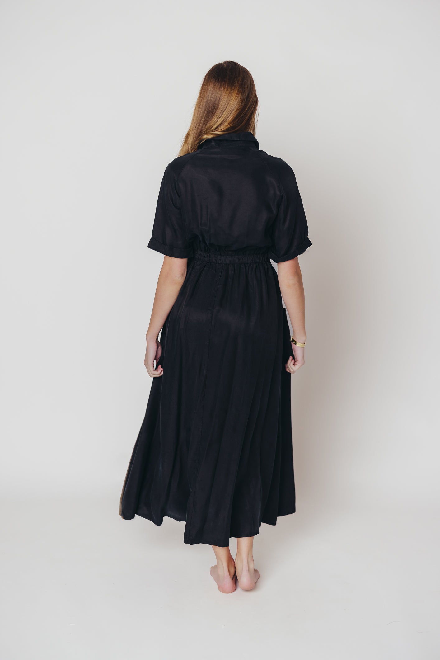 Alexis Viscose Maxi Shirt Dress in Black - Nursing Friendly
