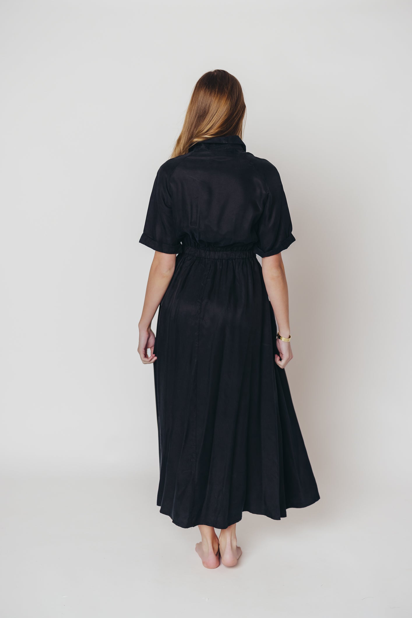 Alexis Viscose Maxi Shirt Dress in Black - Nursing Friendly