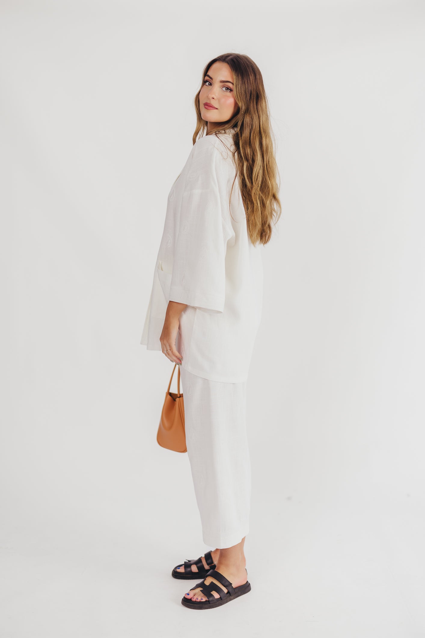 Helena Linen-Blend Embroidered Pants in Off-White