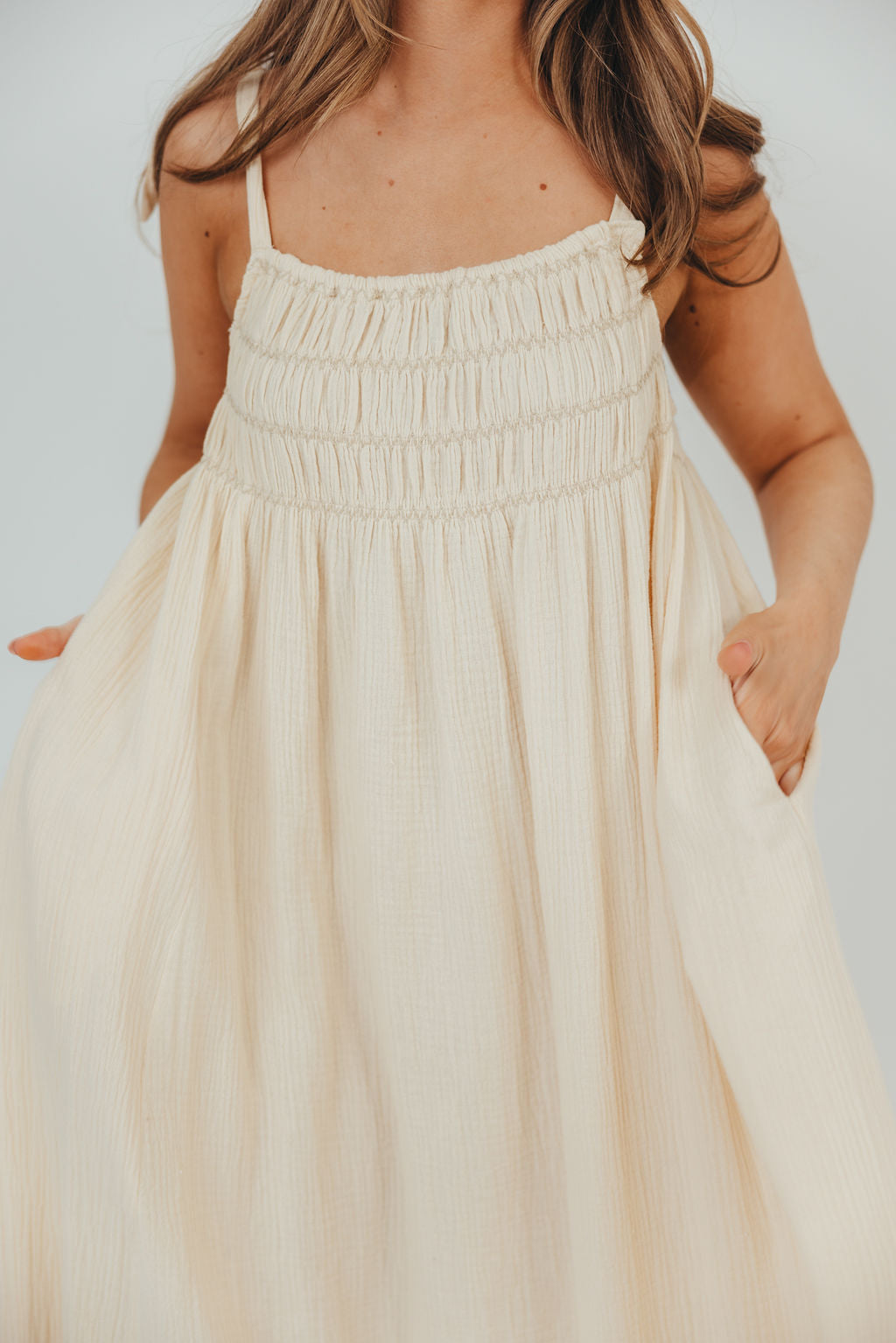 Capri Smocked Maxi Dress | White Multi Print | Baltic Born