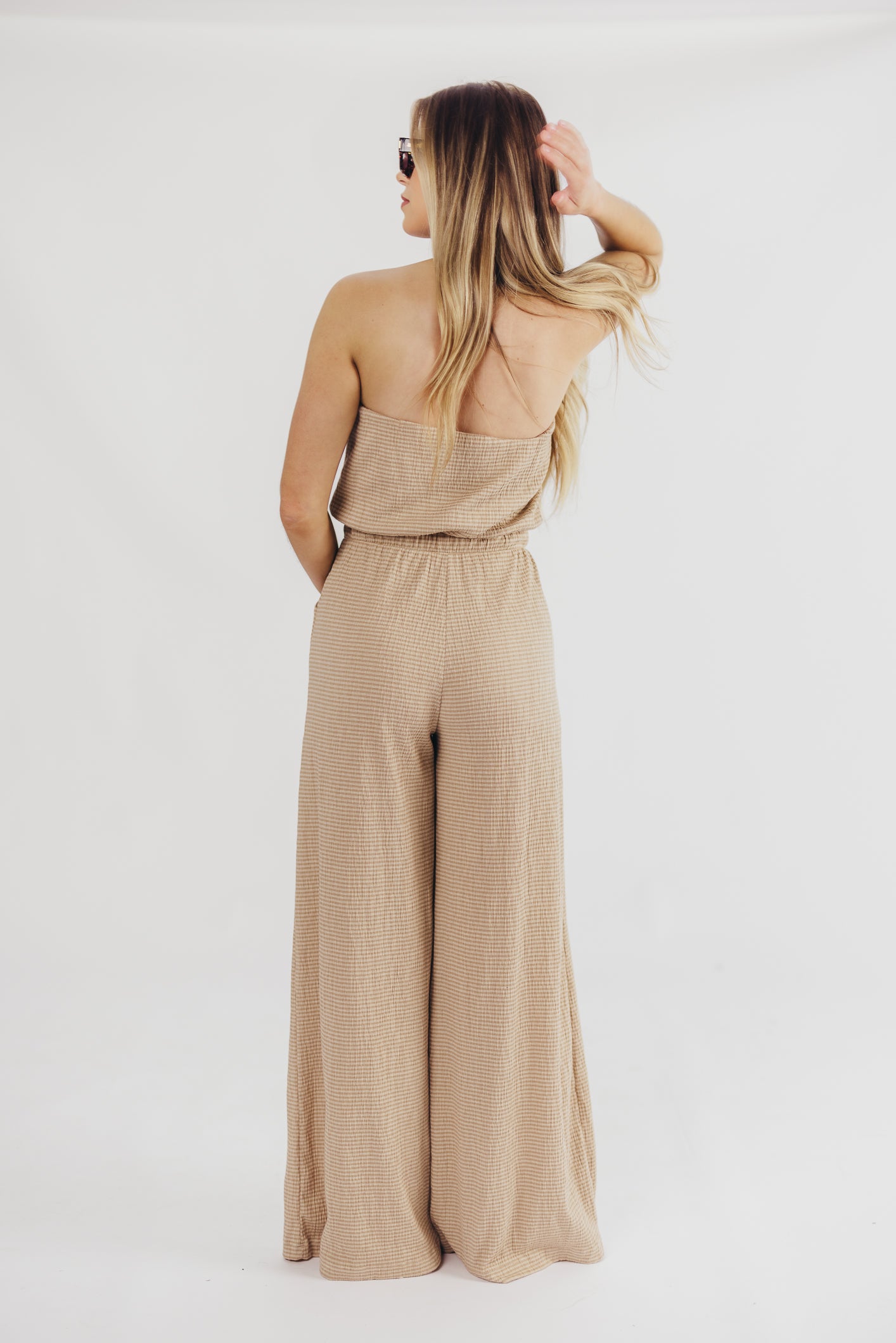 Etienne Strapless Knit Jumpsuit in Taupe/Ivory
