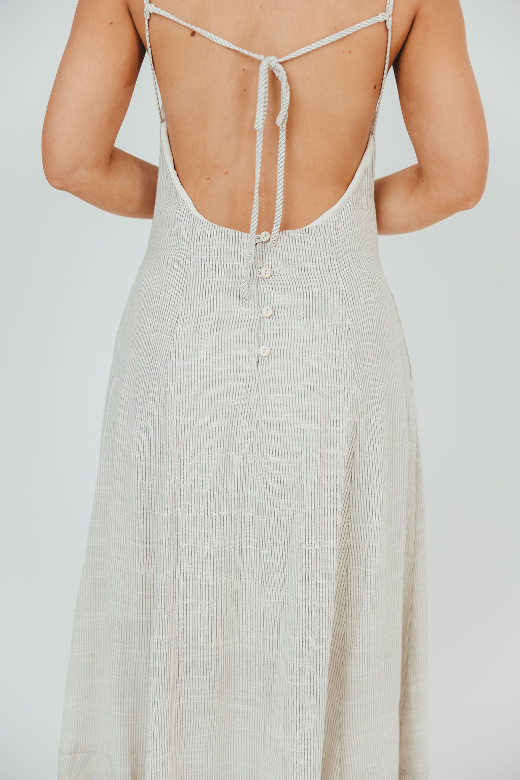 Natalia Striped Linen-Blend Maxi Dress with Open Back in Natural Stripe