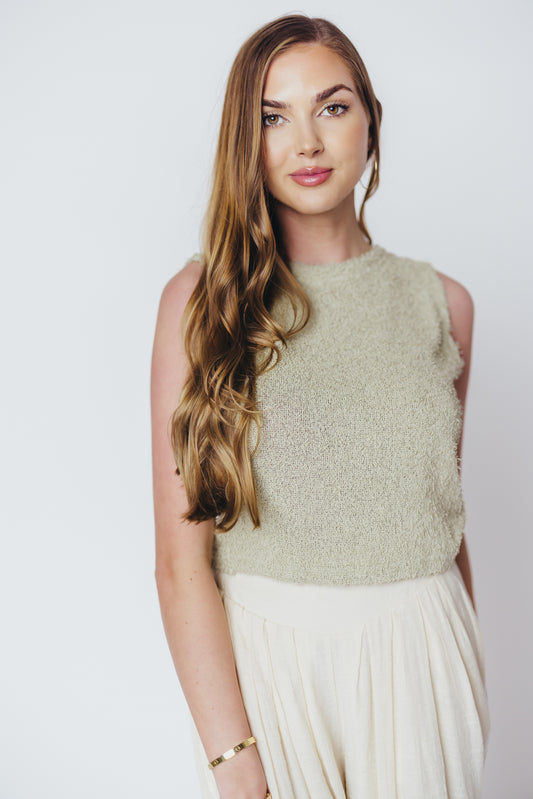 Melinda Textured Knit Tank with Twisted Knot Detail in Sage