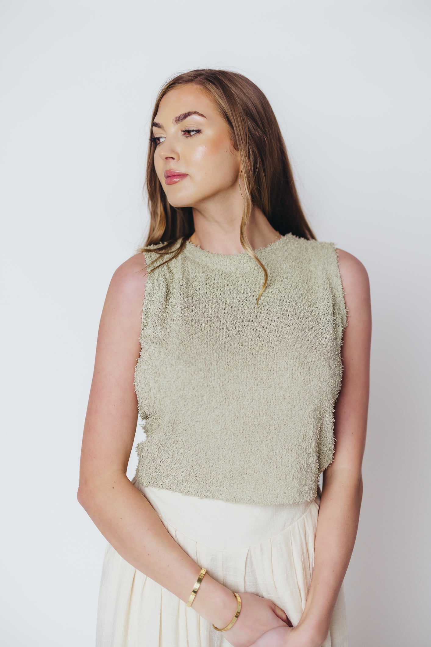 Melinda Textured Knit Tank with Twisted Knot Detail in Sage