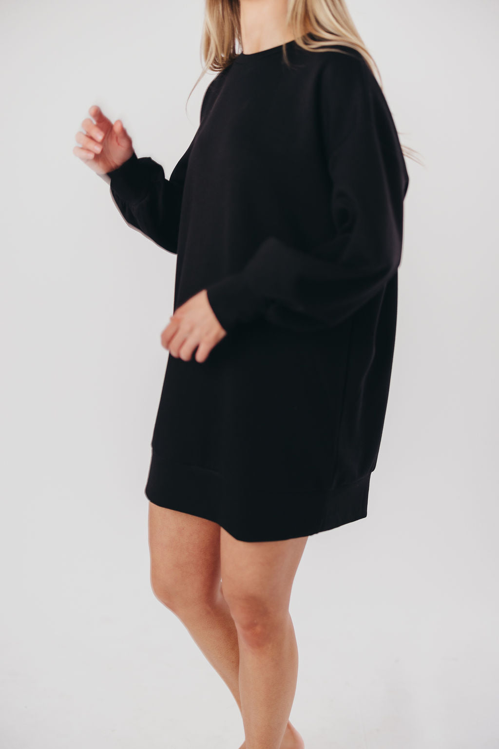 Heather Scuba Modal Dropped Shoulder Mini Dress in Black