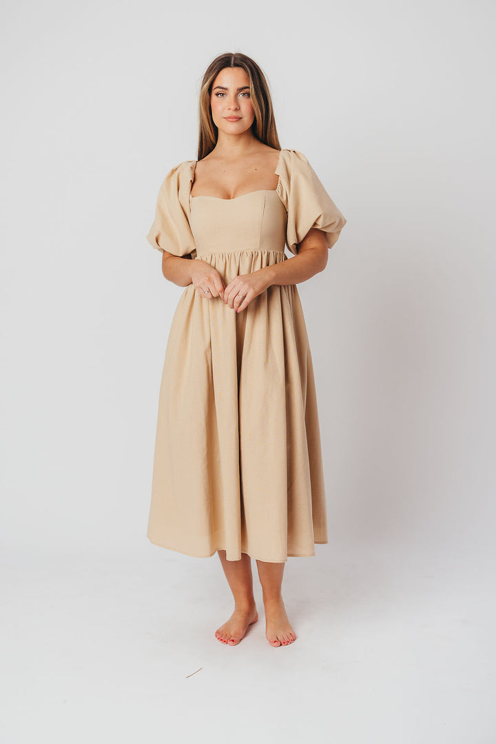 Hamilton Midi Dress in Taupe - Bump Friendly and Inclusive Sizing (S-2XL)