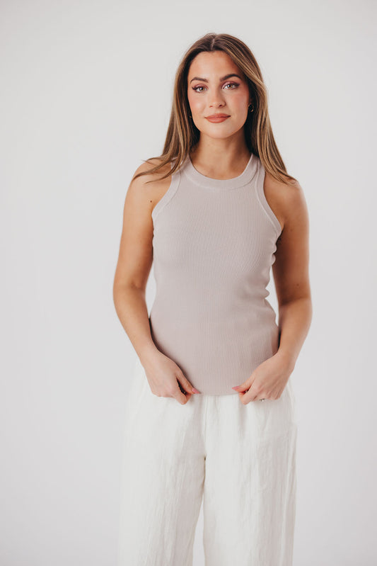 Fiona Classic Ribbed Tank Top in Silver