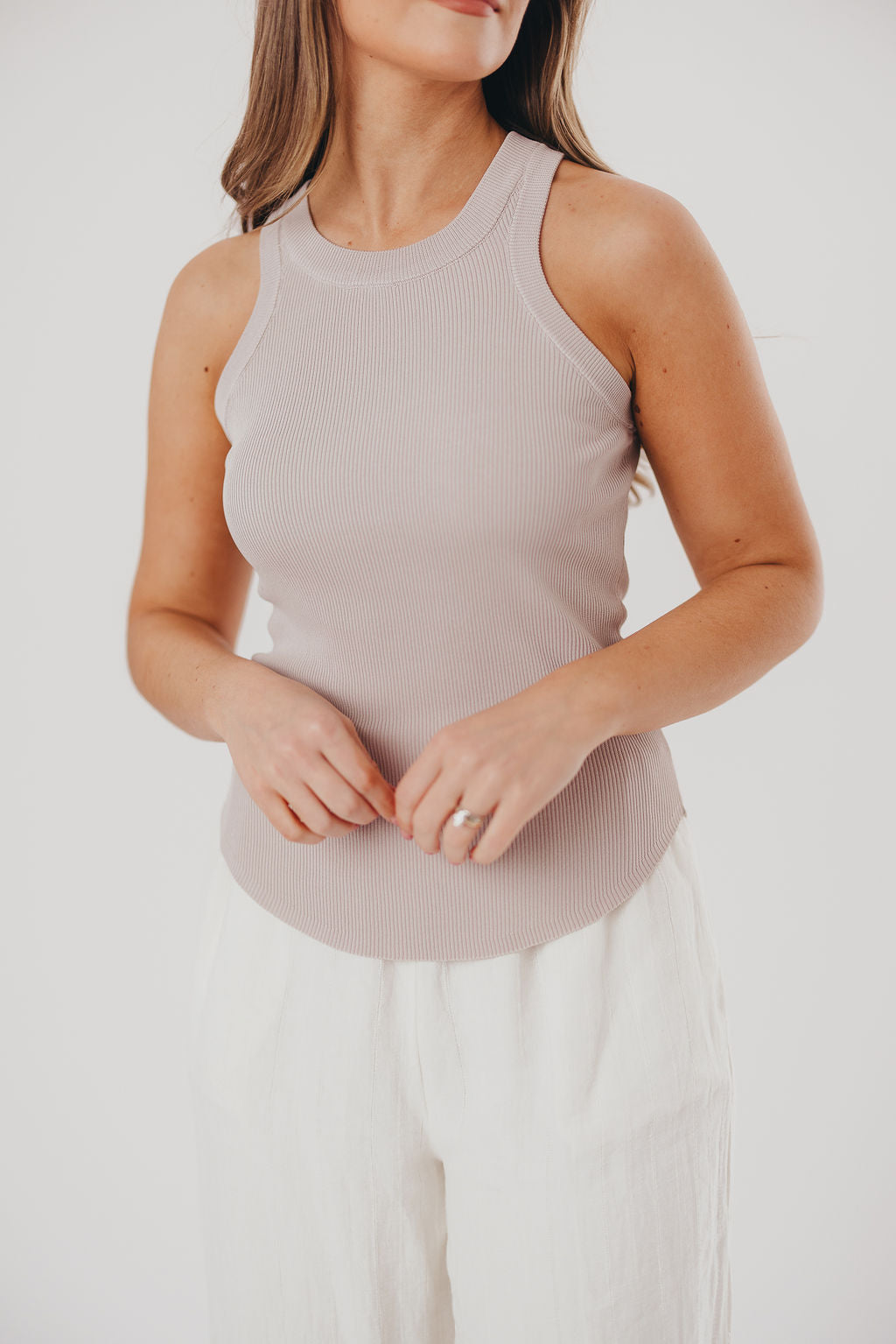 Fiona Classic Ribbed Tank Top in Silver