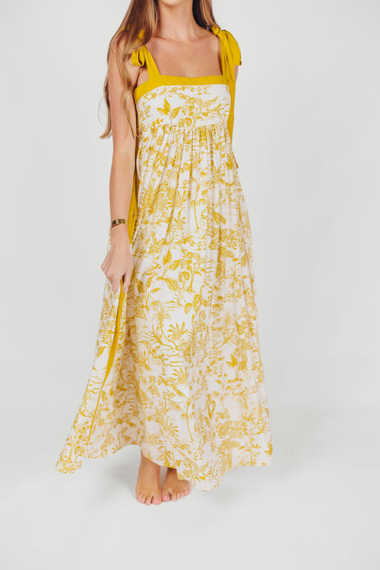 Sunny Floral Maxi Dress with Tie Straps in Goldenrod