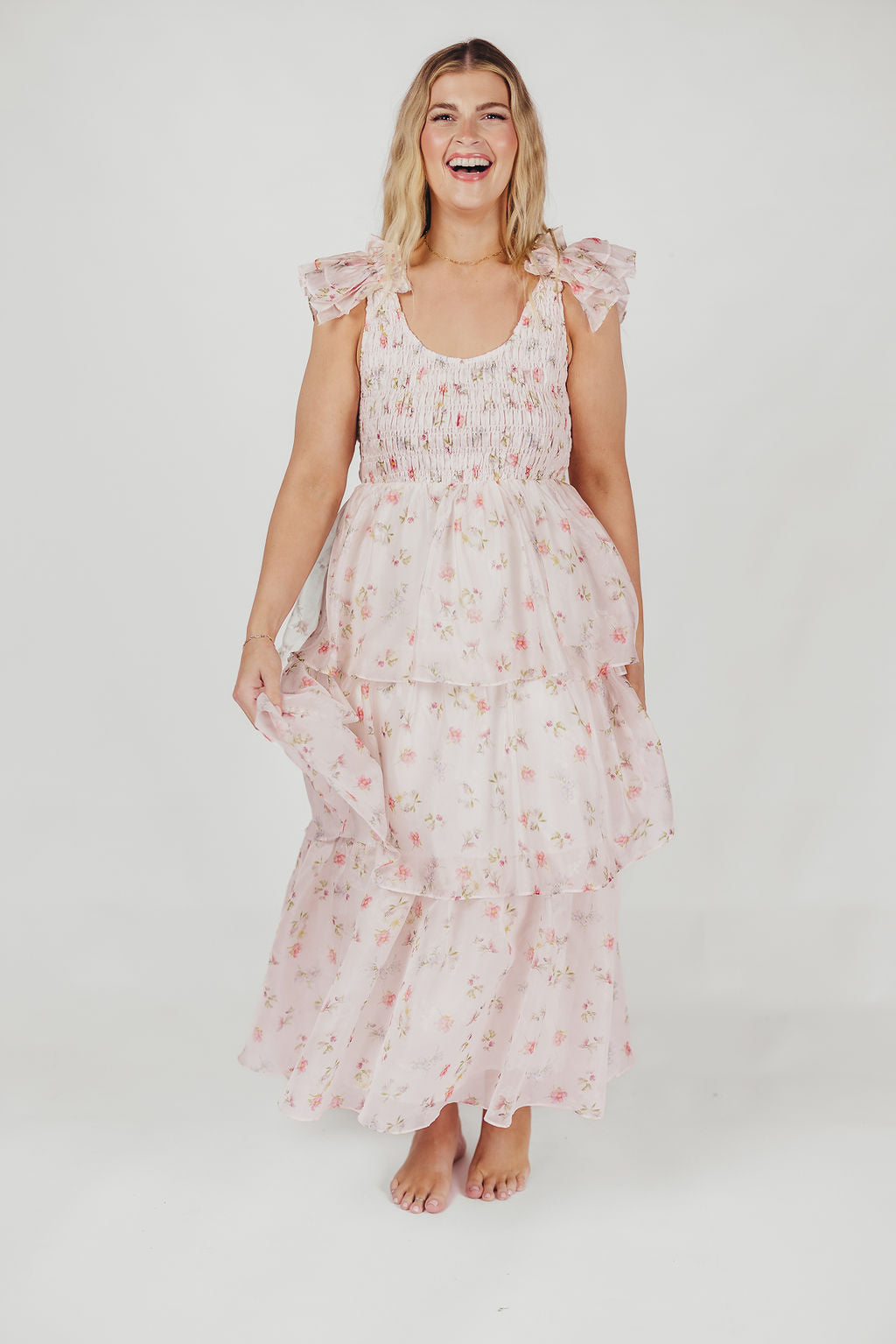 Forever & Always Midi Dress in Tiny Pink Floral - Bump Friendly & Inclusive Sizing (S-3XL)
