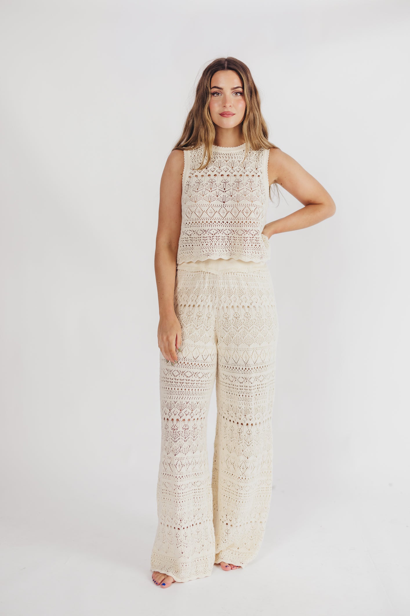 Bonnie Mix and Match Crochet Pants in Beige