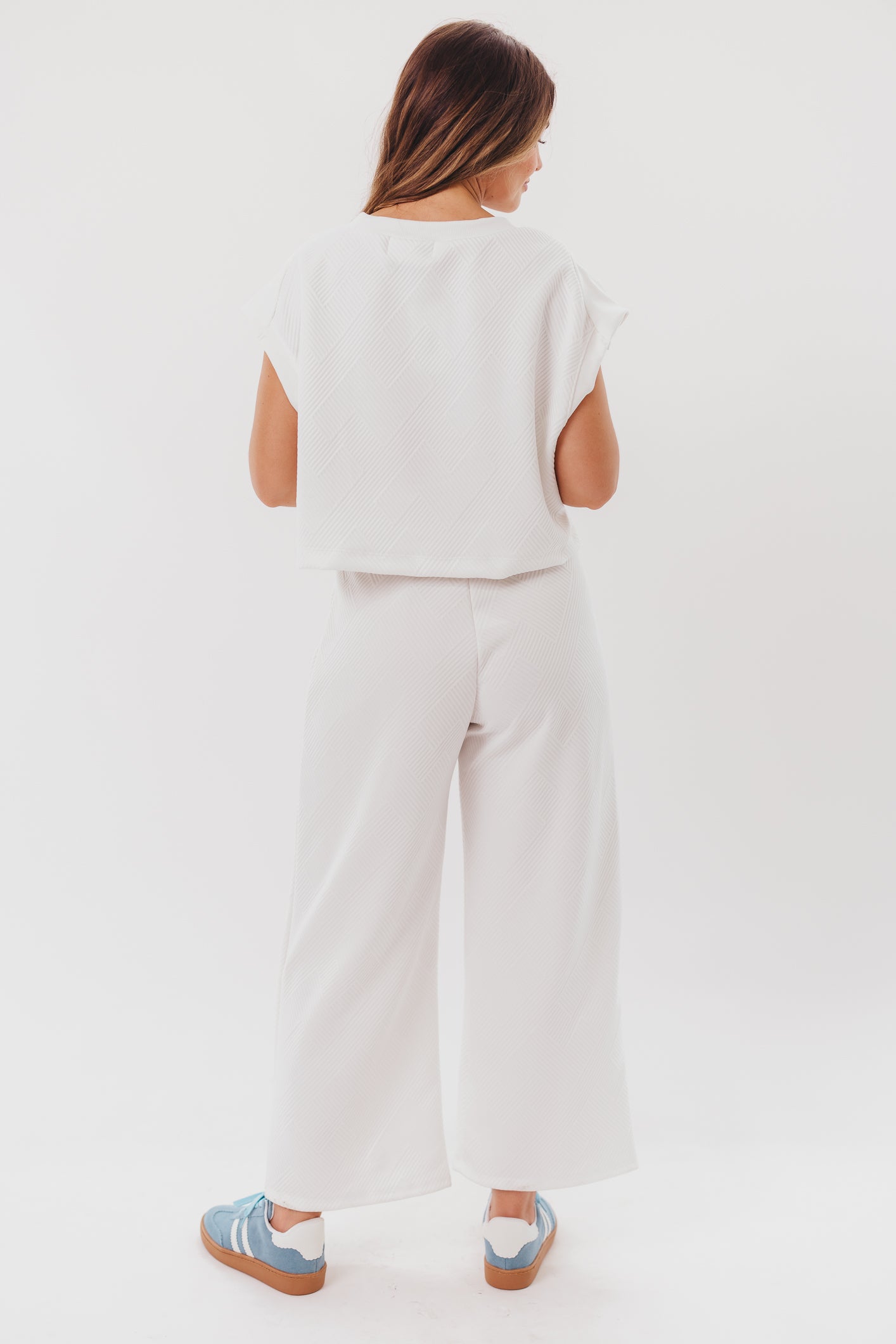 Laney Textured Cropped Top and Pant Set in White