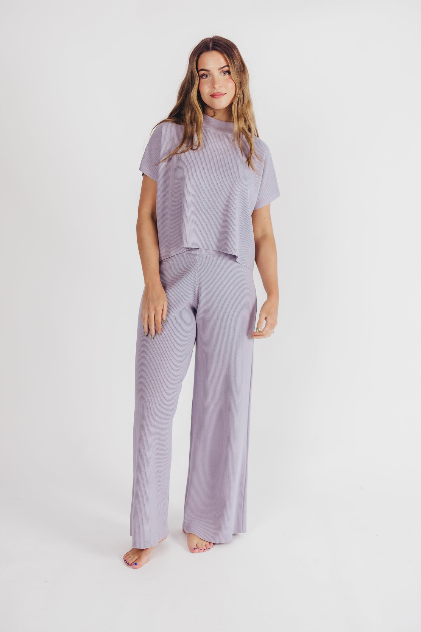 Tripp Knit Top and Pant Set in Blue Grey