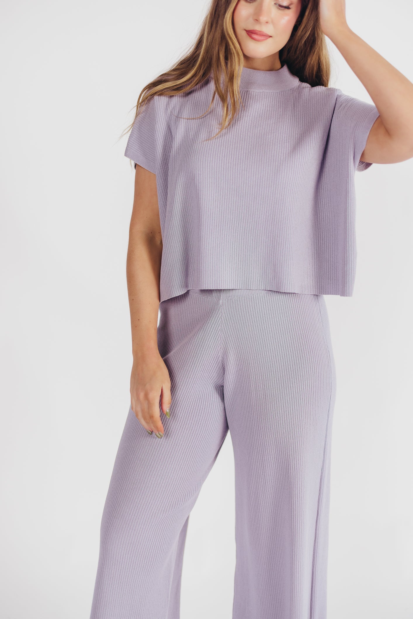 Tripp Knit Top and Pant Set in Blue Grey