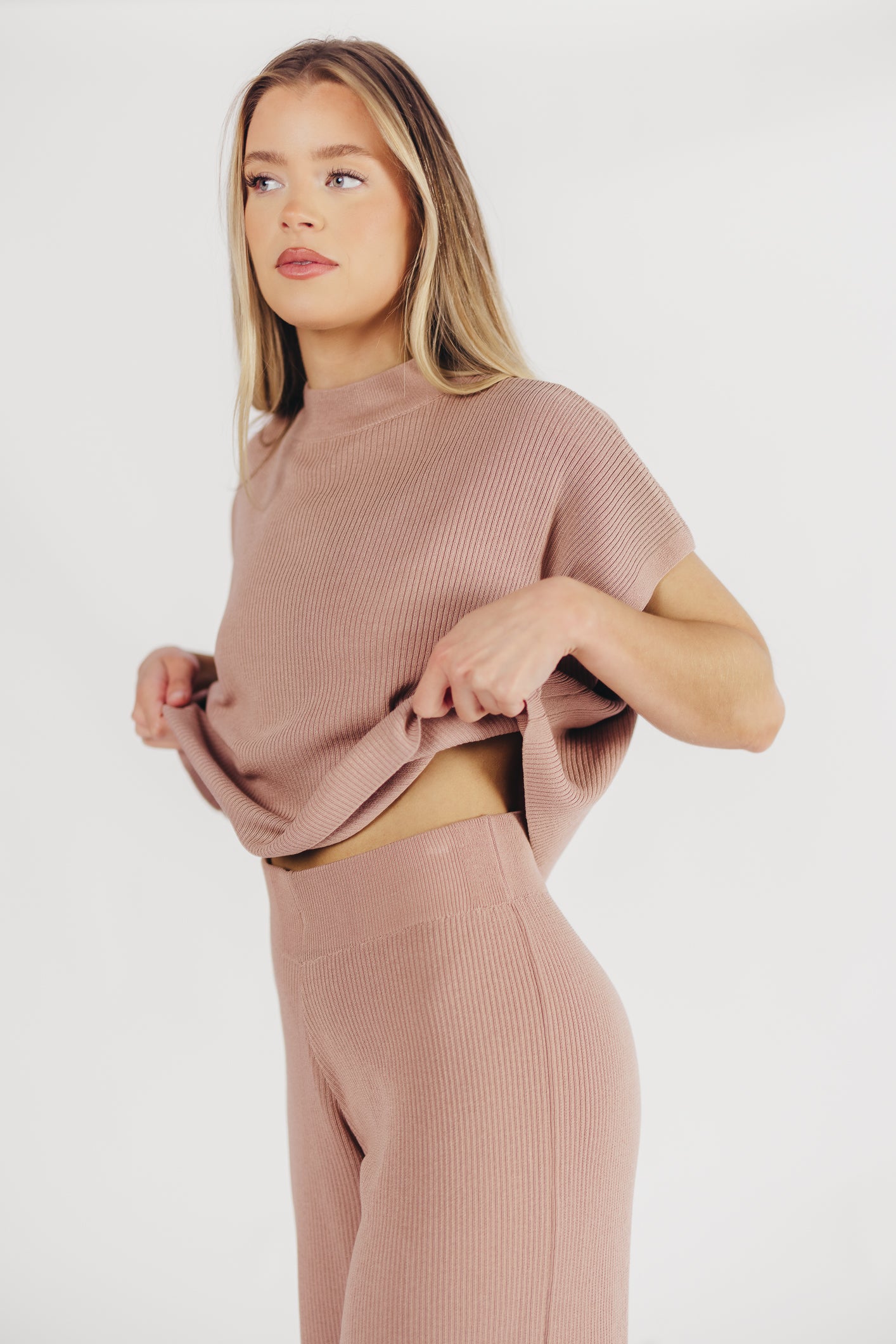 Tripp Knit Top and Pants Set in Chocolate