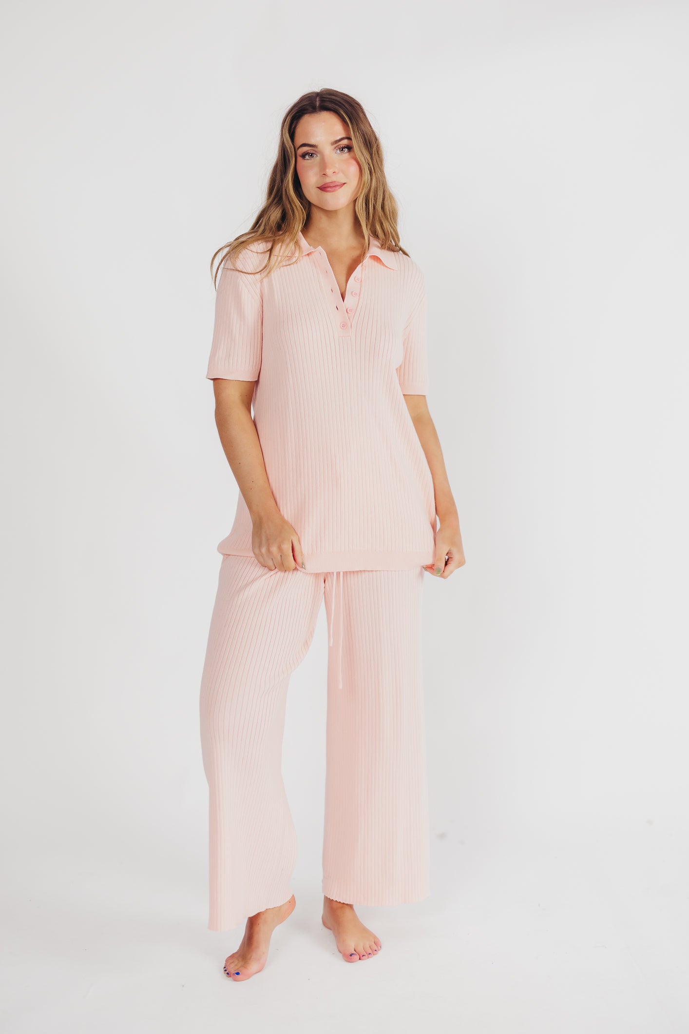 Rue 100% Cotton Wide Leg Pants in Soft Pink