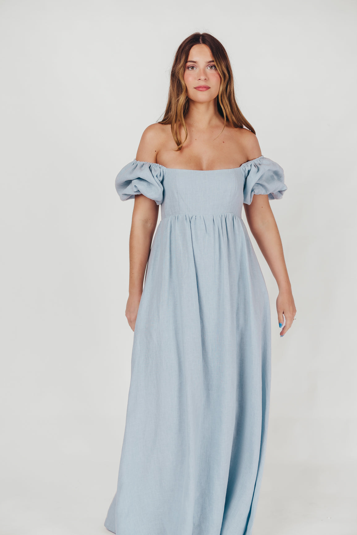 Candace Maxi Dress in Light Blue - 100% Linen - Bump Friendly
