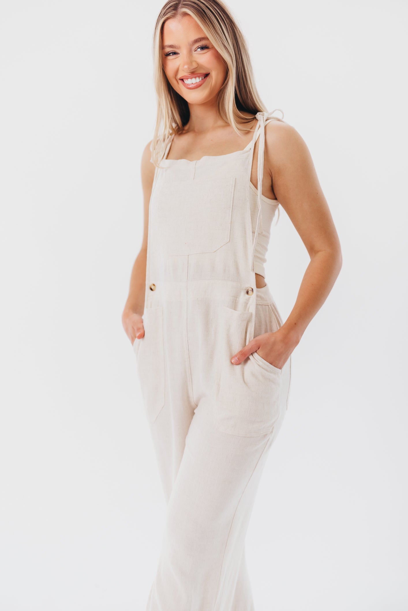 Presley Linen-Blend Overall in Natural