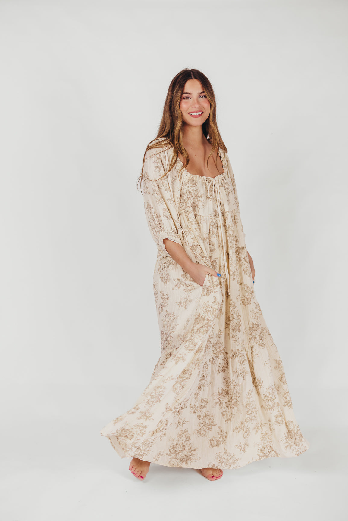 Cara 100% Cotton Maxi Dress in Brown Floral (Restocking End of Sept) –  Worth Collective