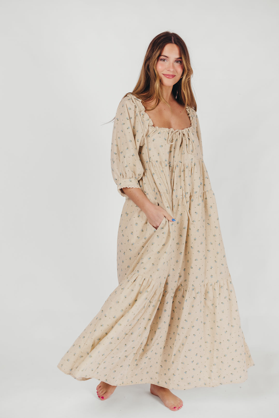 Cara 100% Cotton Maxi Dress in Blue/Brown Floral – Worth Collective