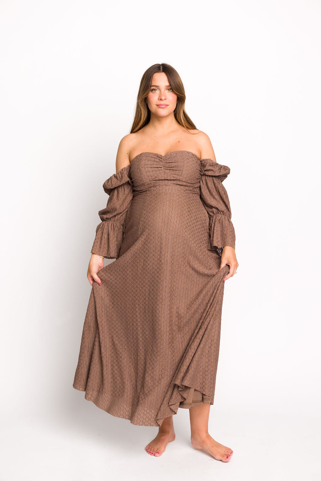 Retailer WAYF Chelsea Tiered Brown Tortoise Ruffle Maxi Dress Medium