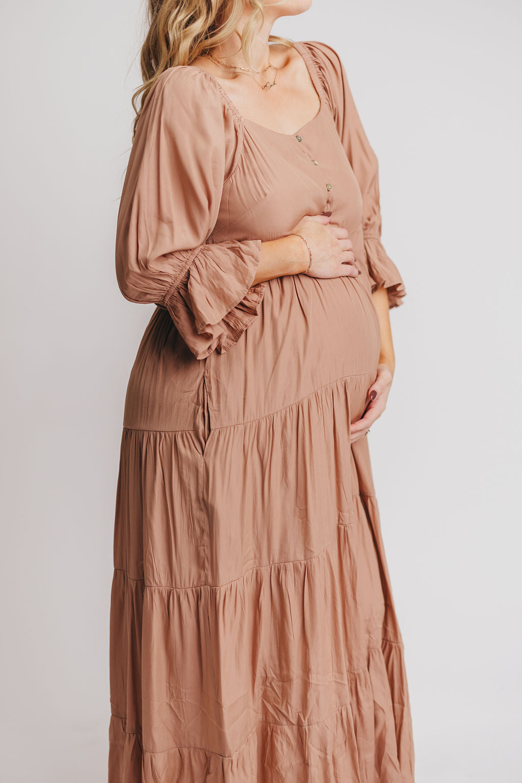 Enya Button Front Maxi Dress in Clay - Maternity and Nursing Friendly