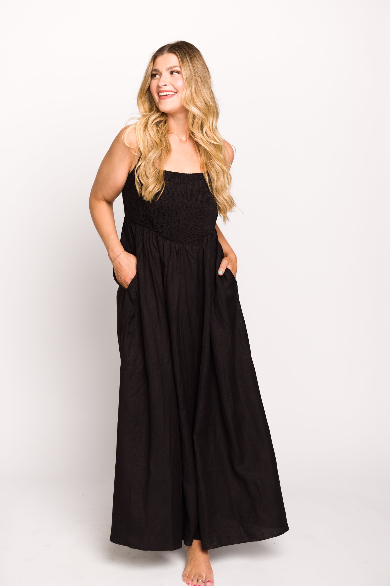 Josefina Smocked Maxi Dress in Black - Bump Friendly – Worth
