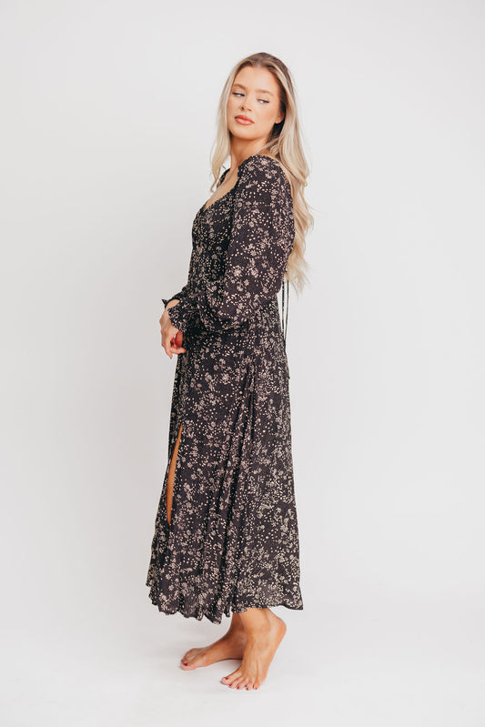 Brenna Floral Sweetheart Maxi Dress in Black Floral
