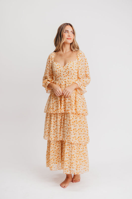 Brandi Long-Sleeve Button-Up Maxi Dress in Rosewood Floral (Low Stock)