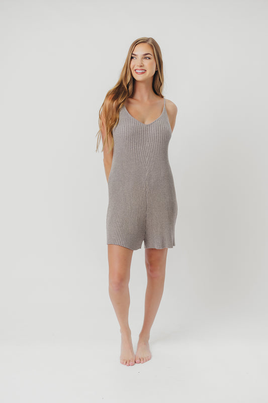 Frances Ribbed Knitted Romper in Gray