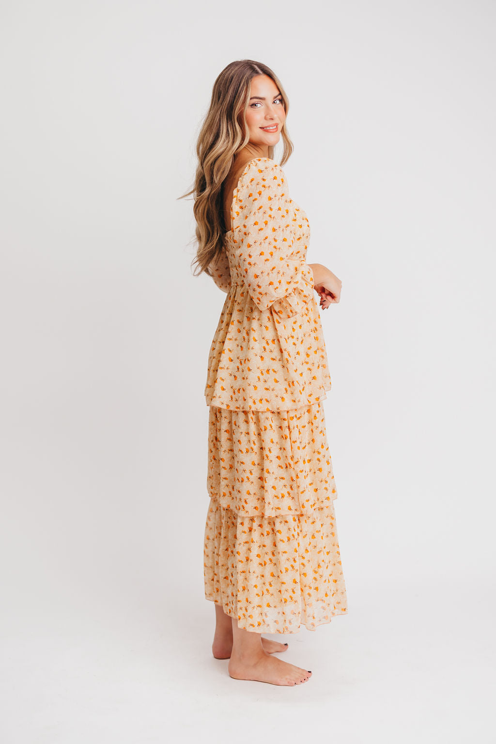 Janine Tiered Maxi Dress in Apricot Ditsy Floral