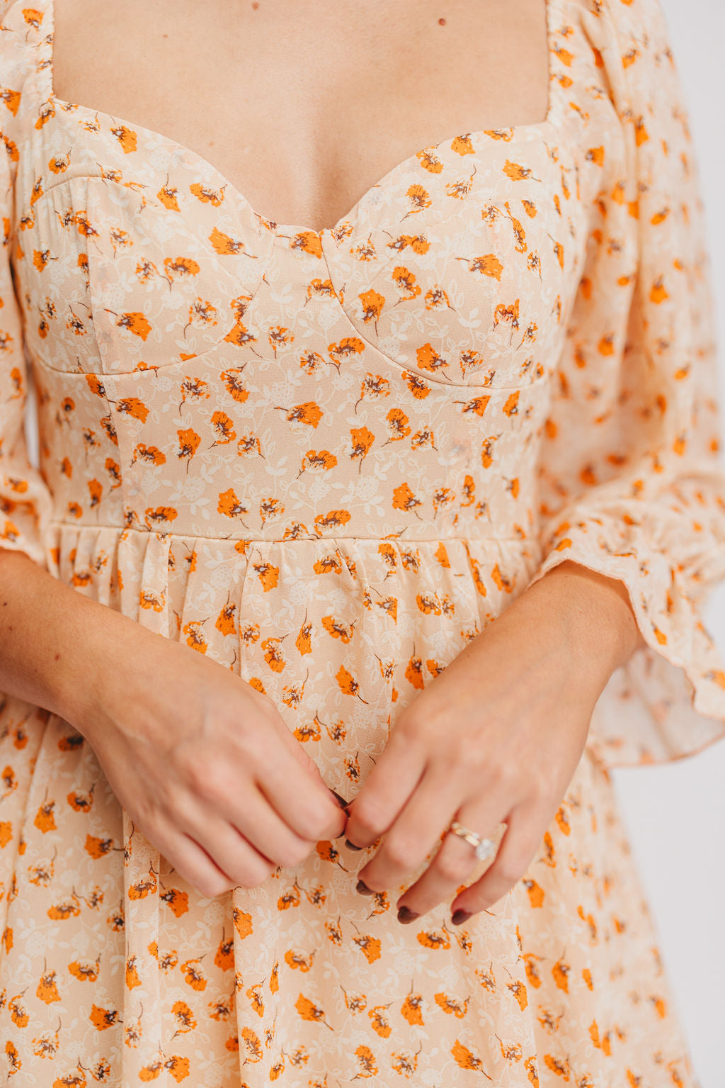 Janine Tiered Maxi Dress in Apricot Ditsy Floral