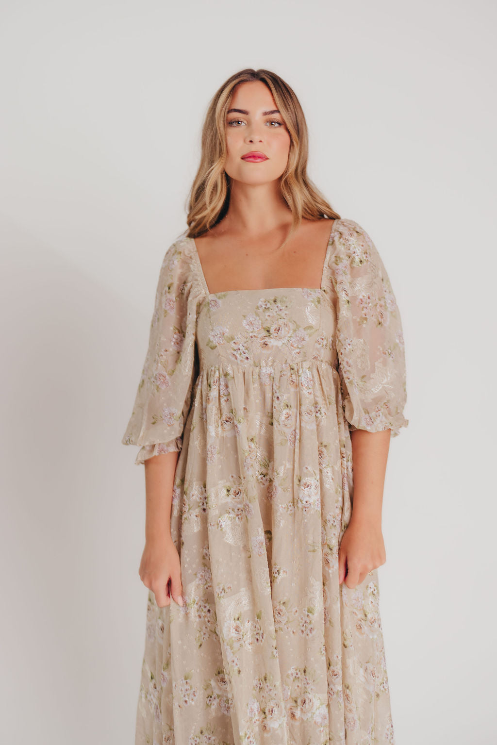 Mona Maxi Dress in Beige/Brown Floral - Bump Friendly - Inclusive Sizing (S-2X) *LOW QUANTITIES
