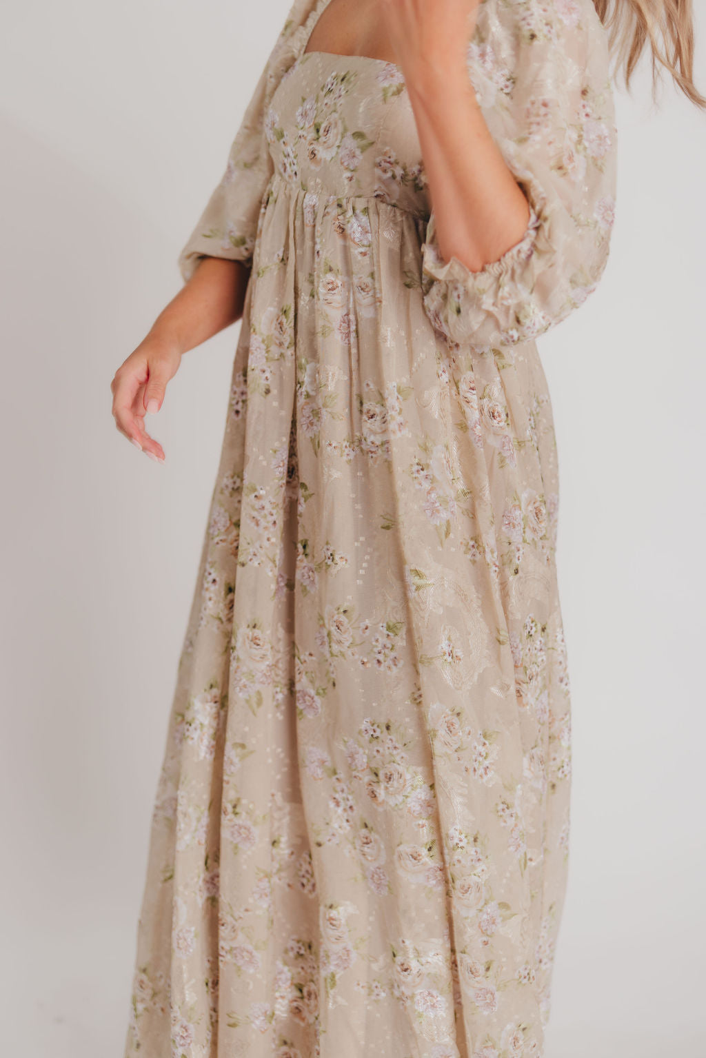 Mona Maxi Dress in Beige/Brown Floral - Bump Friendly - Inclusive Sizing (S-2X) *LOW QUANTITIES