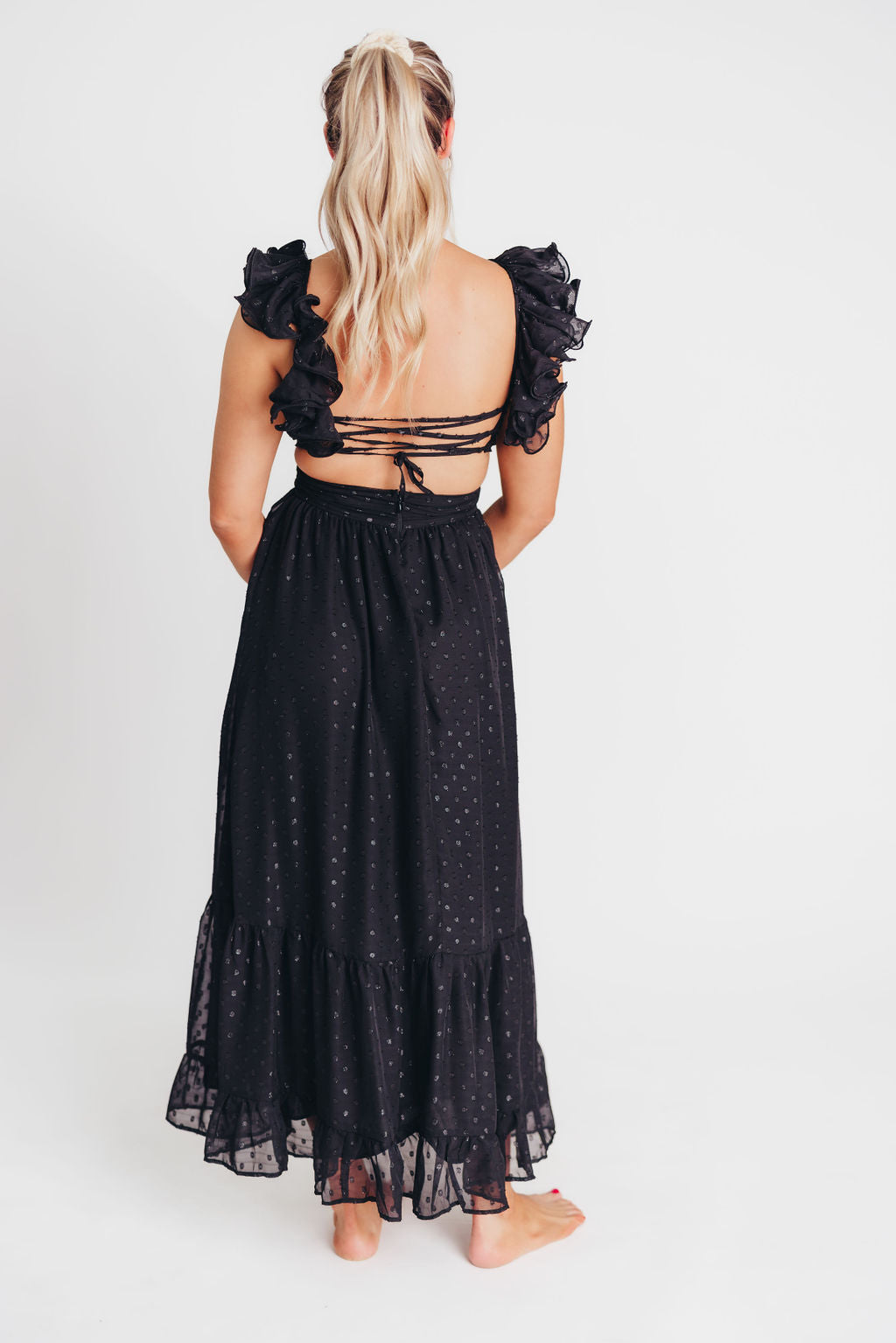 Ingrid Embroidered Maxi Dress in Black Dots