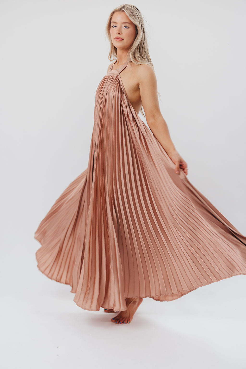 Maren Pleated Halter Maxi Dress in Mauve - Bump Friendly (S-XL)