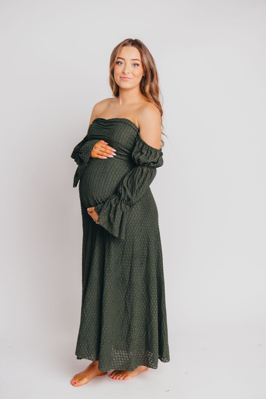 Corrine Tiered Sleeve Maxi Dress with Pockets in Hunter Green - Bump Friendly *Pre-Order Dec 7* Fasting Selling Dress of the Season - Last Restock